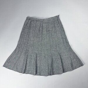 Vintage Flowy Skirt | Y2K Grey Tweed Flared Knee Length Skirt